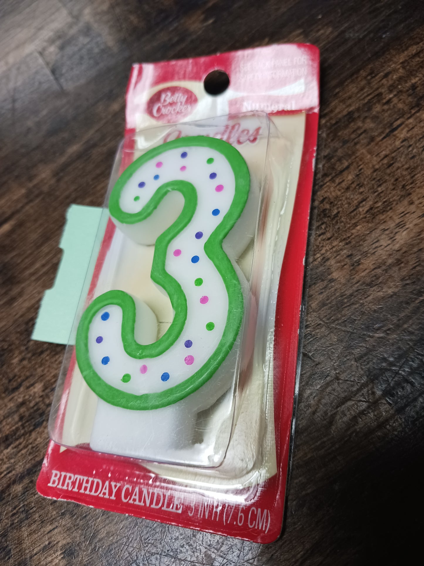 Green/White Betty Crocker # 3 Candle