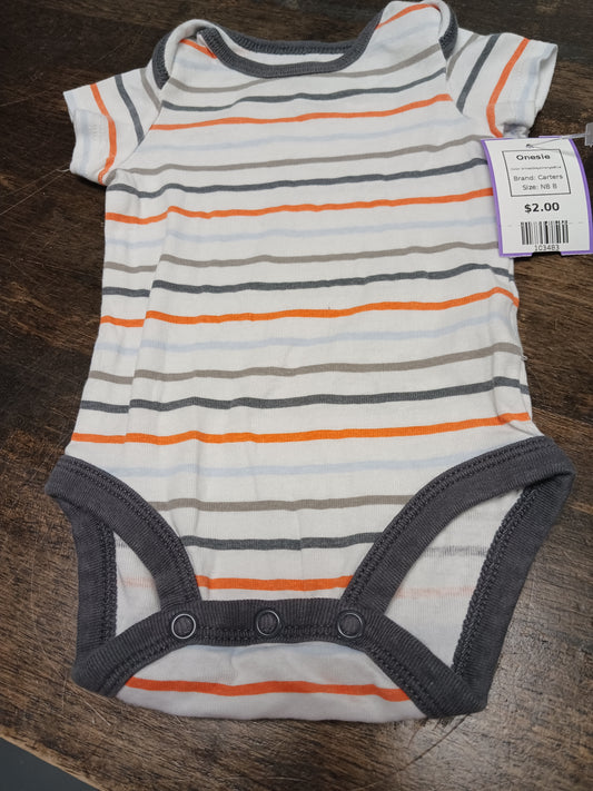 White/Grey/Orange/Blue Carters Onesie, NB B