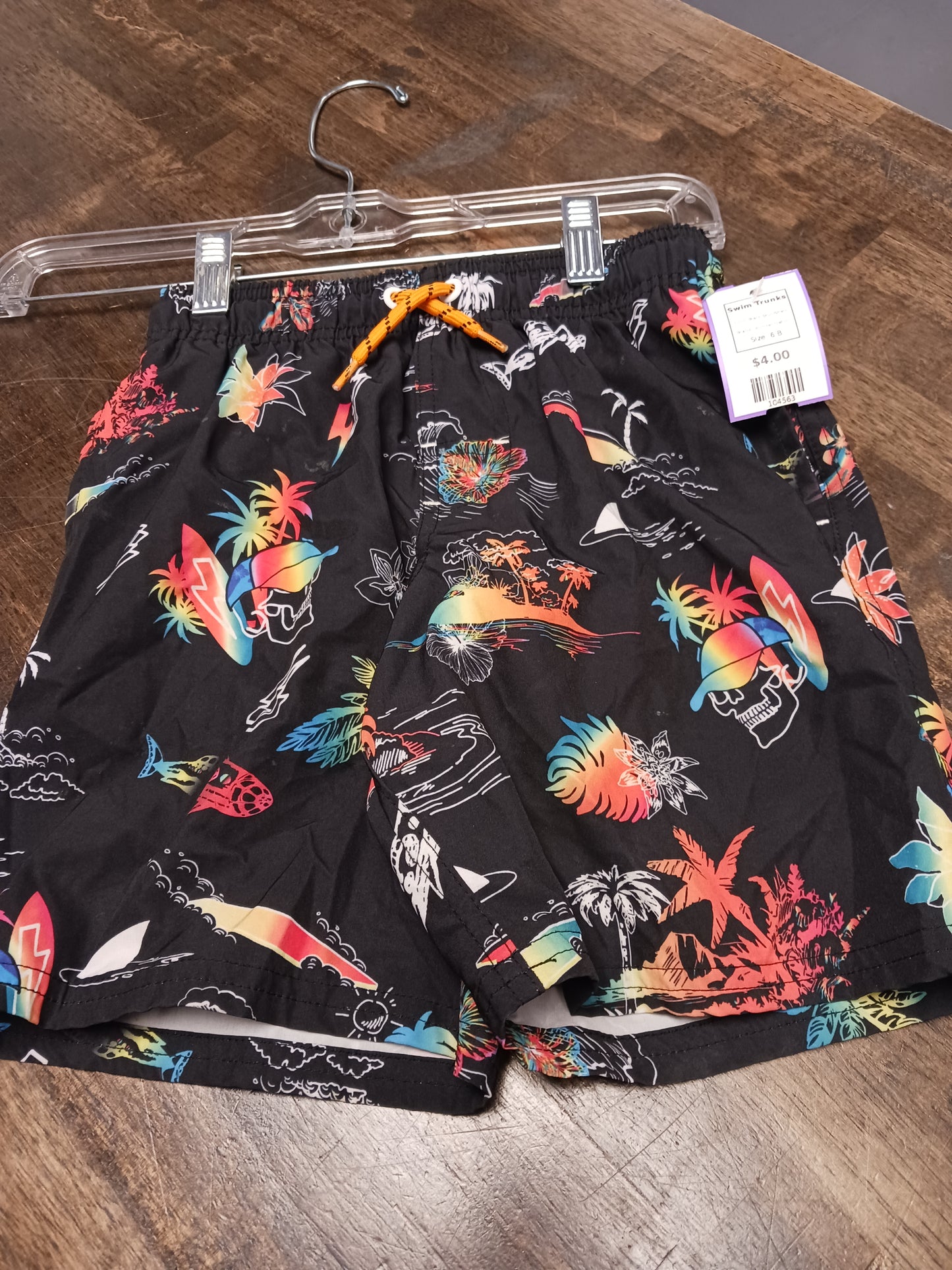 Black Skull/Shark Wonder Nation Swim Trunks, 6 B