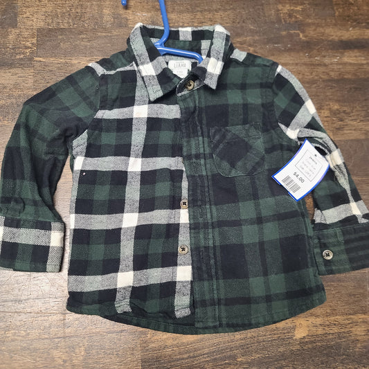 grey/green/black llama plaid button up, 12M B