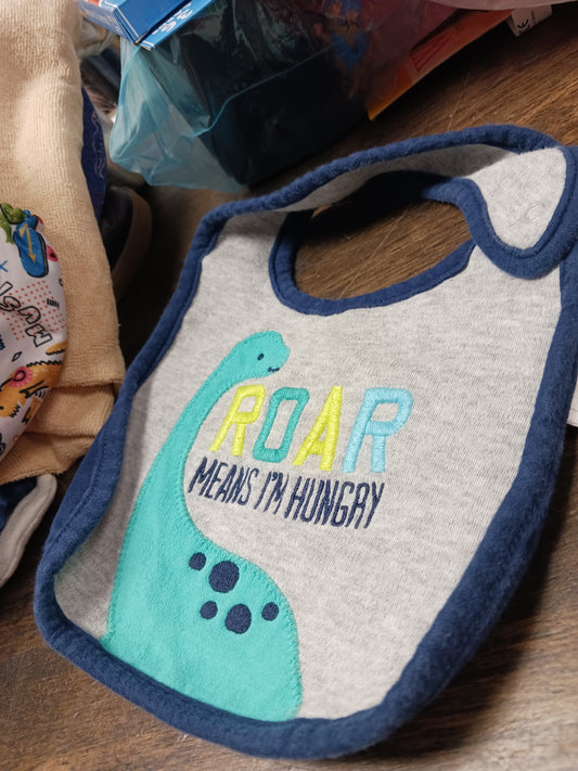 Grey/Navy Dino  Bib