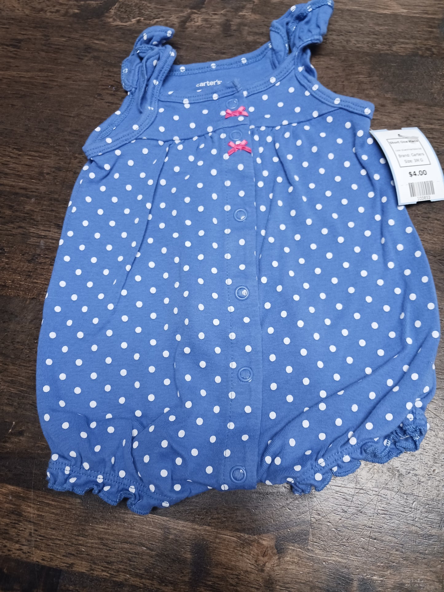 Blue/White Polka Dot Carters Short One Piece, 3M G