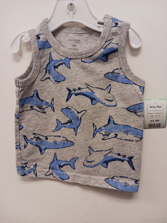 Grey/Blue Shark Carters Tank Top, 12M B