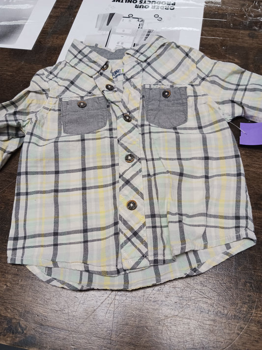 White/Blue/Yellow/Grey Plaid OshKosh Longsleeve Button Up, 12M B