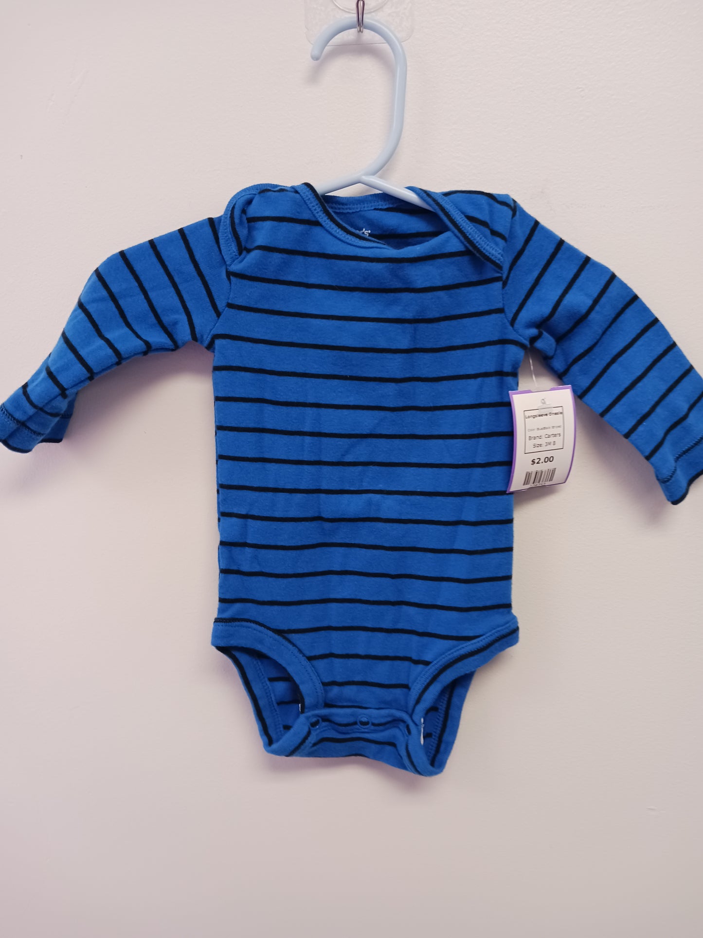 Blue/Black Striped Carters Longsleeve Onesie, 3M B