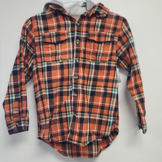 orange Plaid Crazy 8 Hooded Flannel Shirt 7-8, 7 B