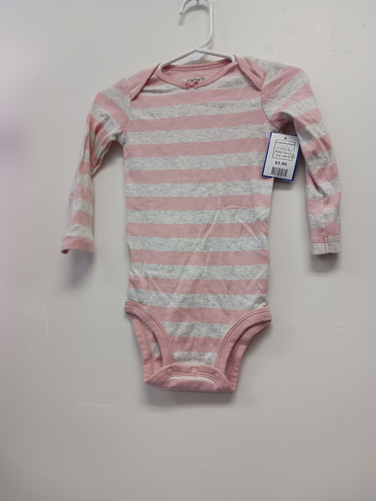 Pink/Grey Striped Carters Longsleeve Onesie, 18M G