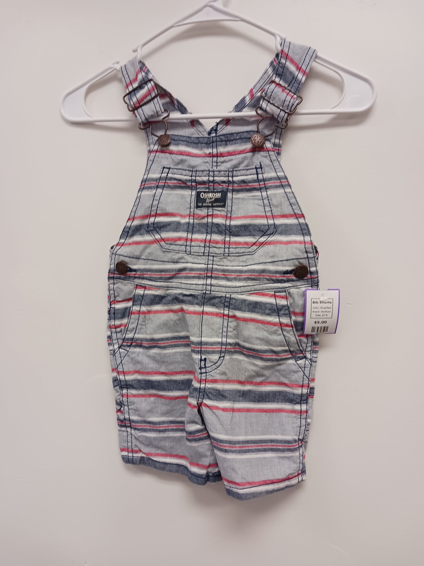Blue/Red OshKosh Bib Shorts, 2T B