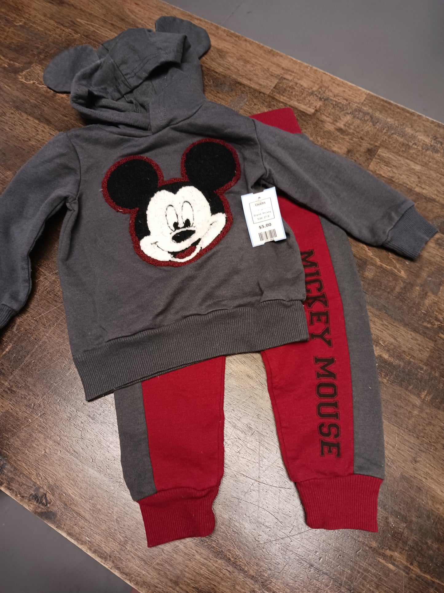 Burgandy/Grey Mickey Outfit, 2T B