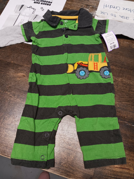 Grey/Green Striped Carters Pant One Piece, 6M B
