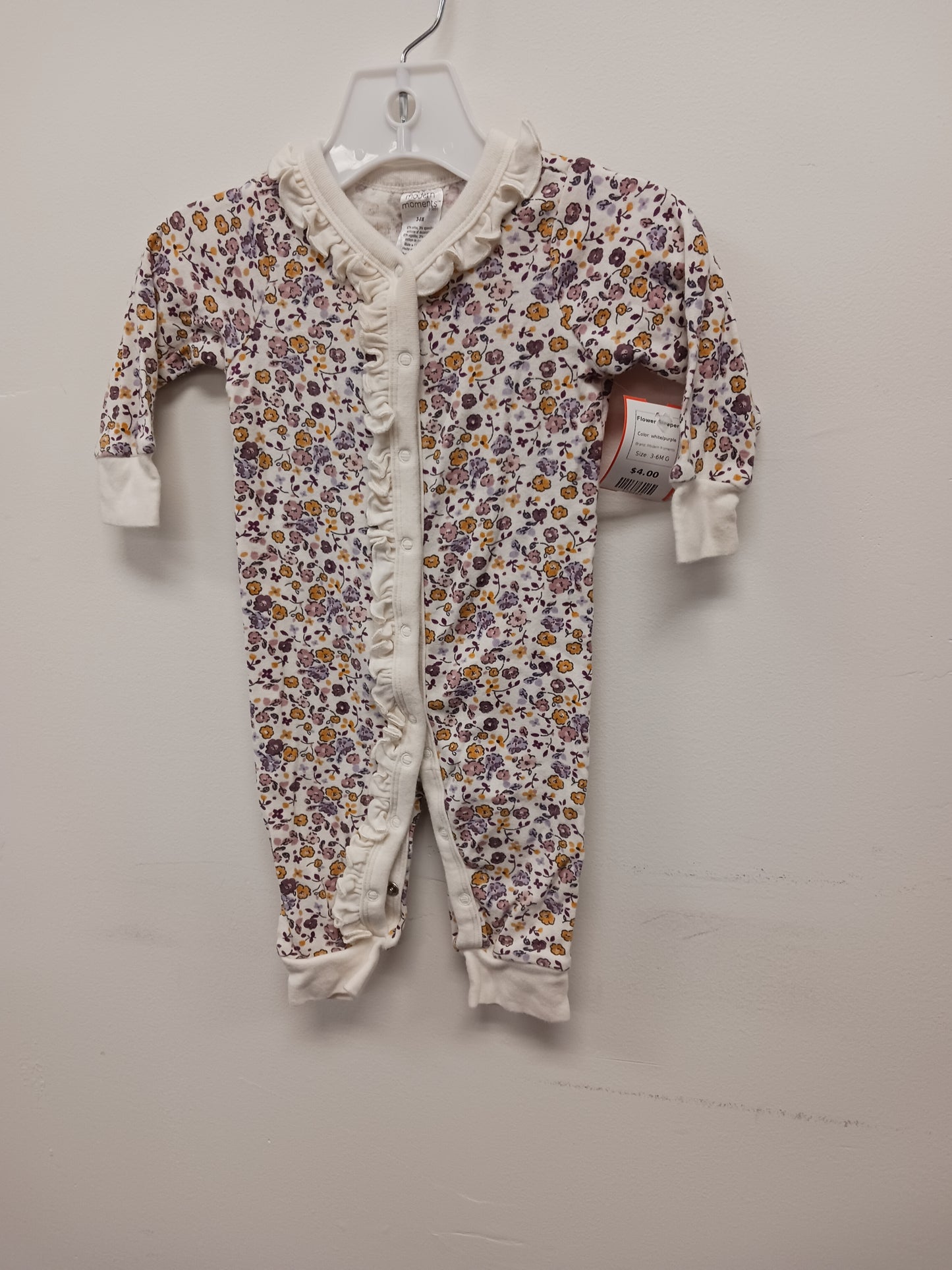 white/purple Modern Moments Flower Sleeper, 3-6M G