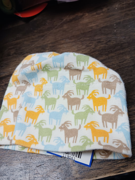 white/brown/green Zutano Goat Hat, NB B