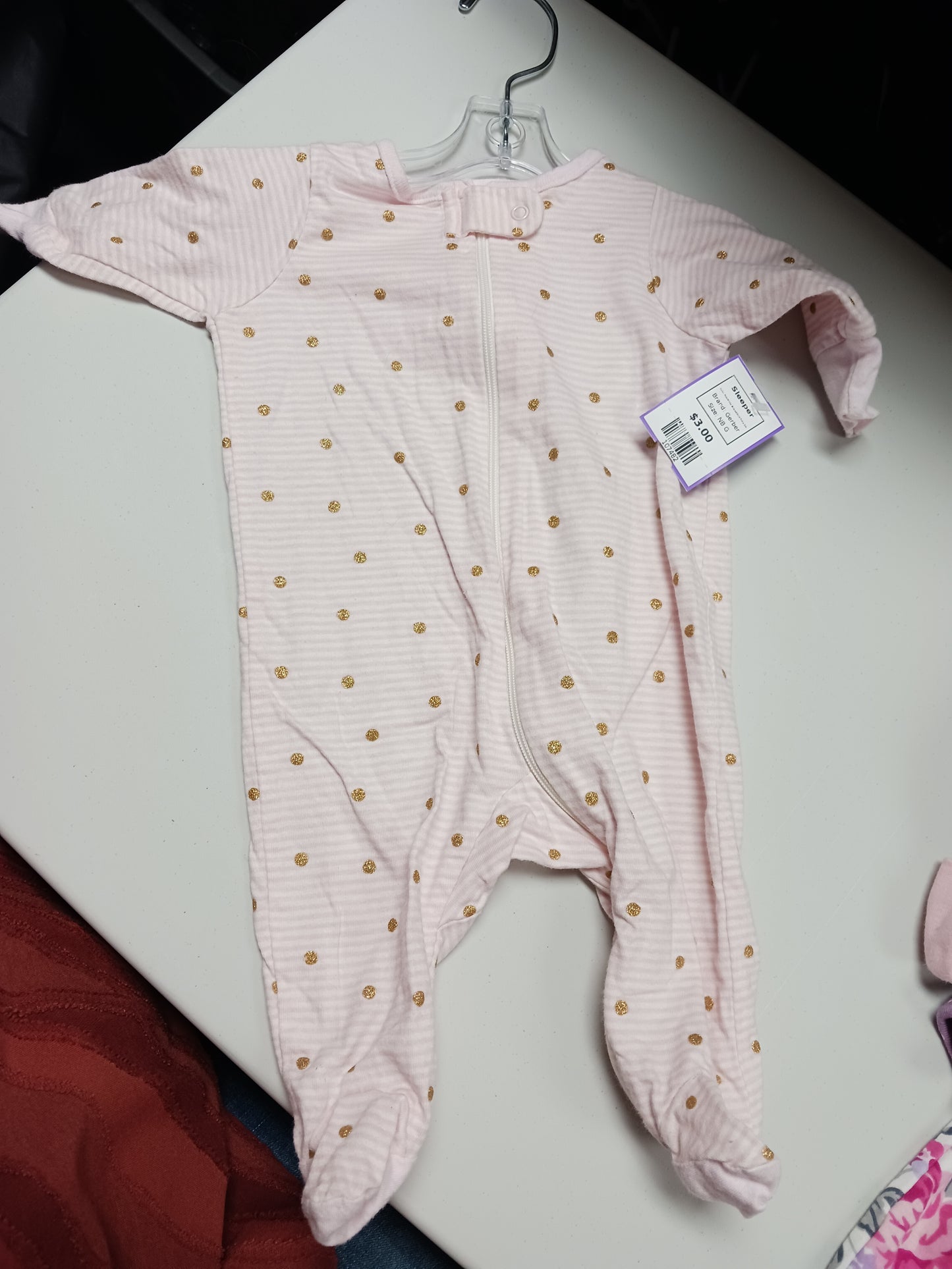 Pink/White Striped/Gold Polka Dot Gerber Sleeper, NB G