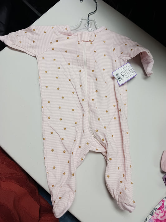 Pink/White Striped/Gold Polka Dot Gerber Sleeper, NB G