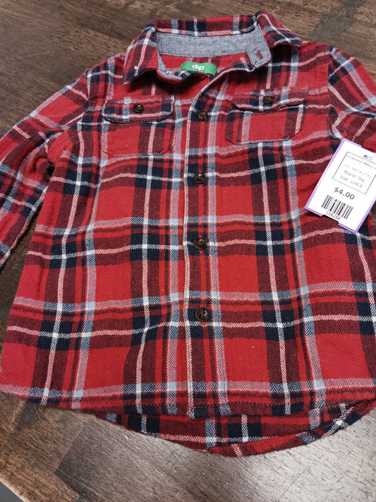 Red/Navy Plaid Dip Longsleeve Button Up, 12M B