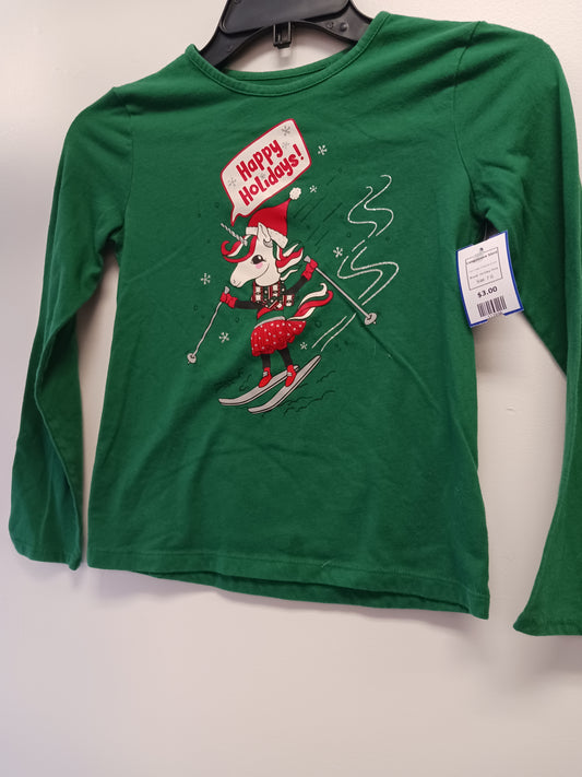 Green Christmas Unicorn Holiday Time Longsleeve Shirt, 7 G