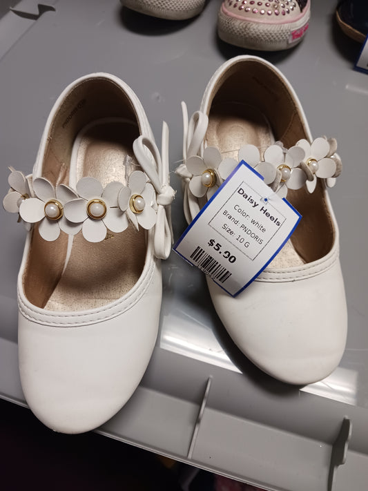 white PNDORIS Daisy Heels, 10 G