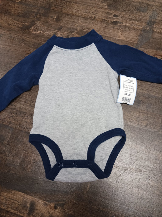 Grey/Navy Carters Longsleeve Onesie, 3M B