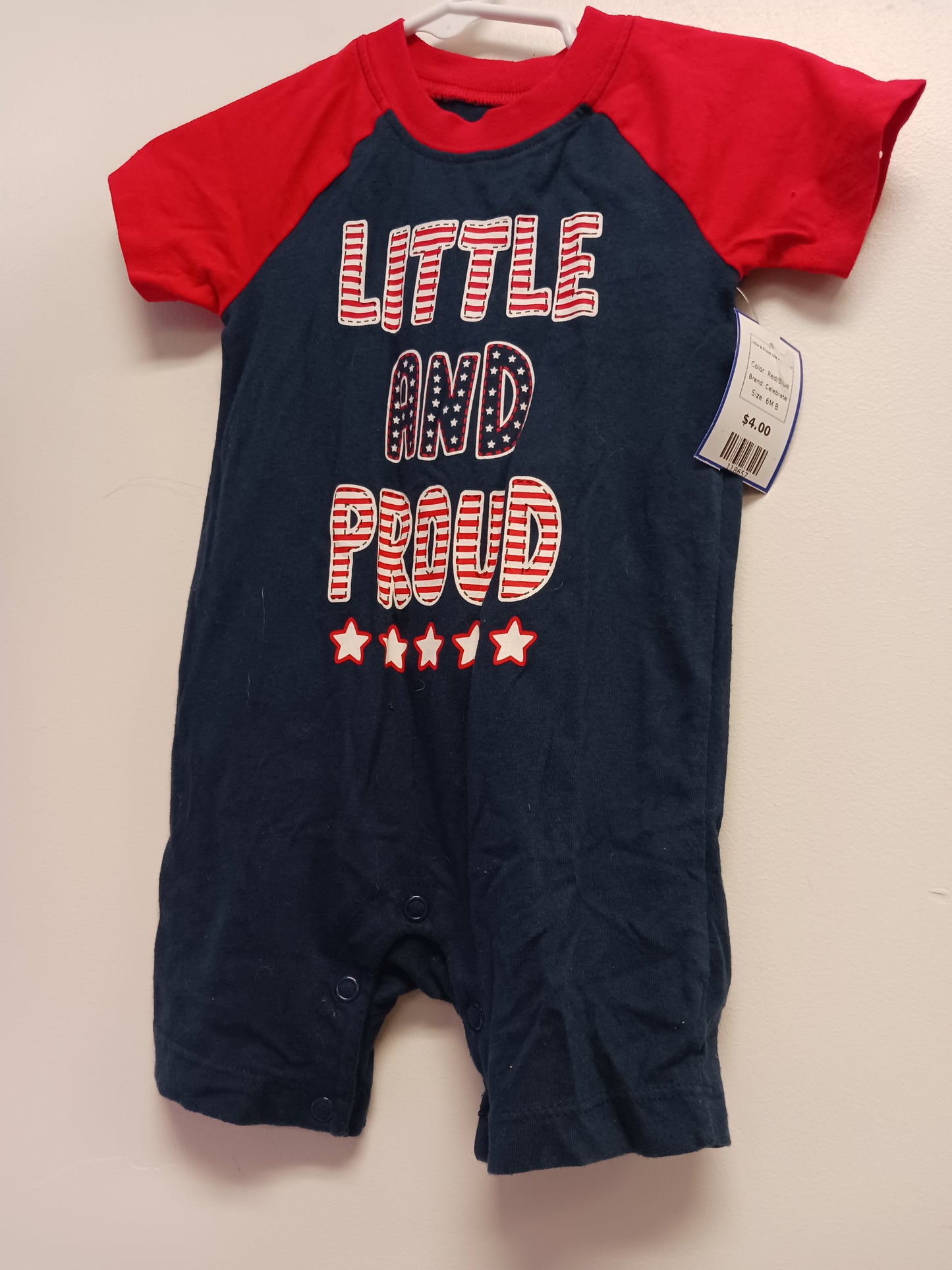 Red/Blue Celebrate Little & Proud One Piece 6/9m, 6M B