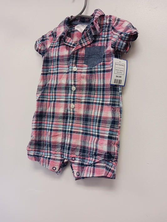 Pink/Navy/White Plaid Carters Short One Piece, 6M B