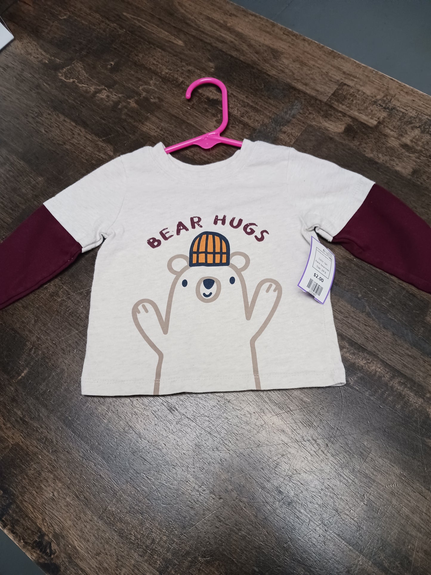 tan Garanimals Long Sleeve Bear Hugs Shirt 3-6m, 3M B