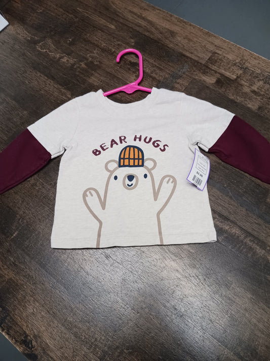 tan Garanimals Long Sleeve Bear Hugs Shirt 3-6m, 3M B