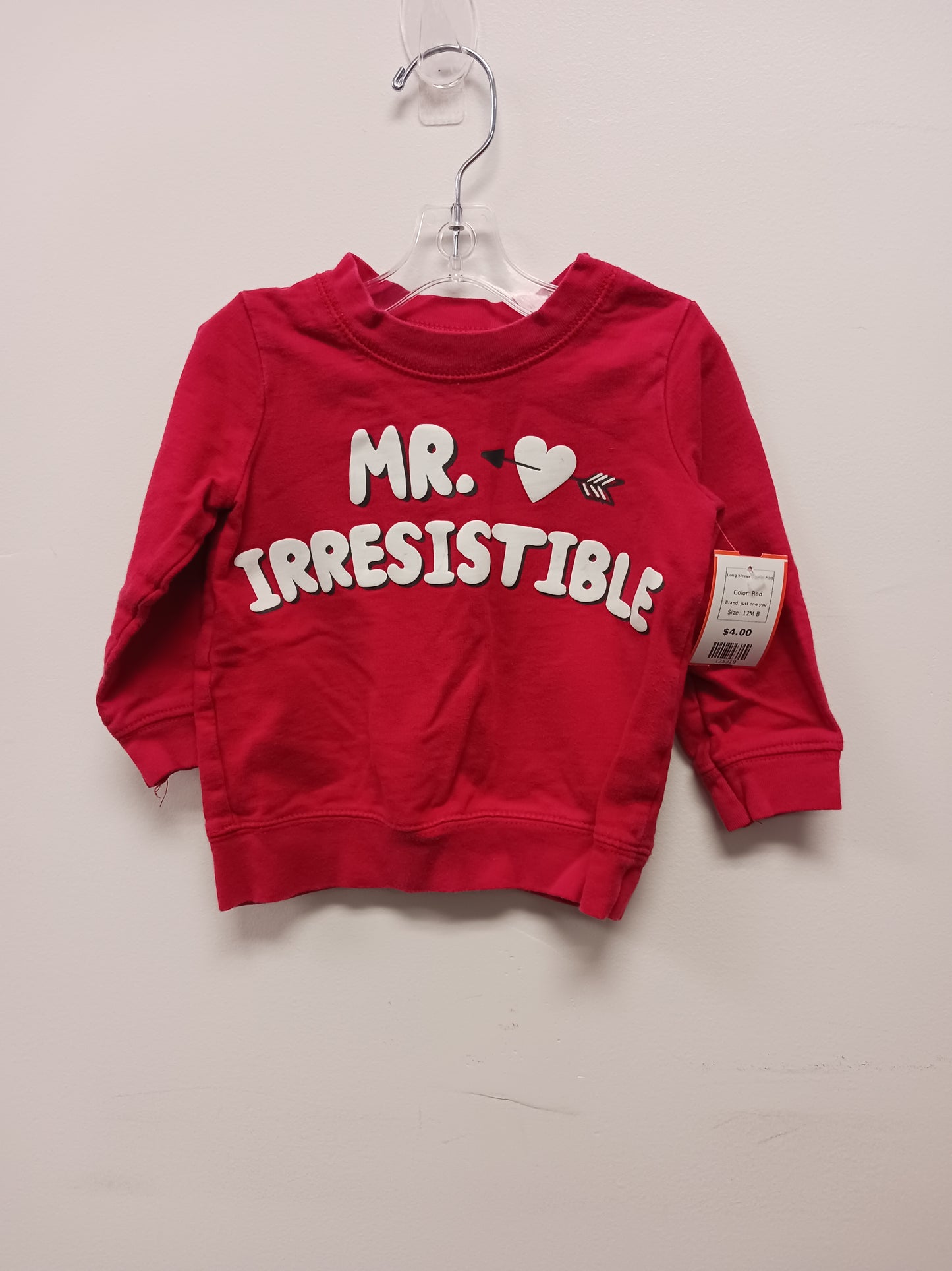 Red just one you Long Sleeve Sweatshirt, 12M B