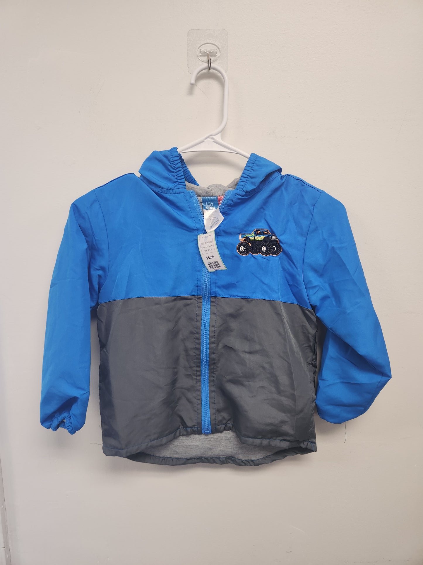 Blue/Grey Lily & Dan Monster Truck Light Jacket, 4/5 B