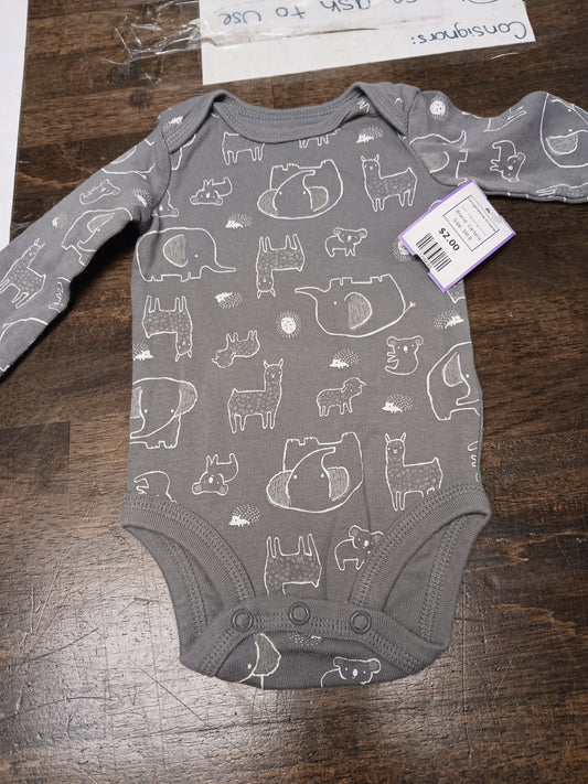 Grey/White Animal Carters Longsleeve Onesie, 3M B