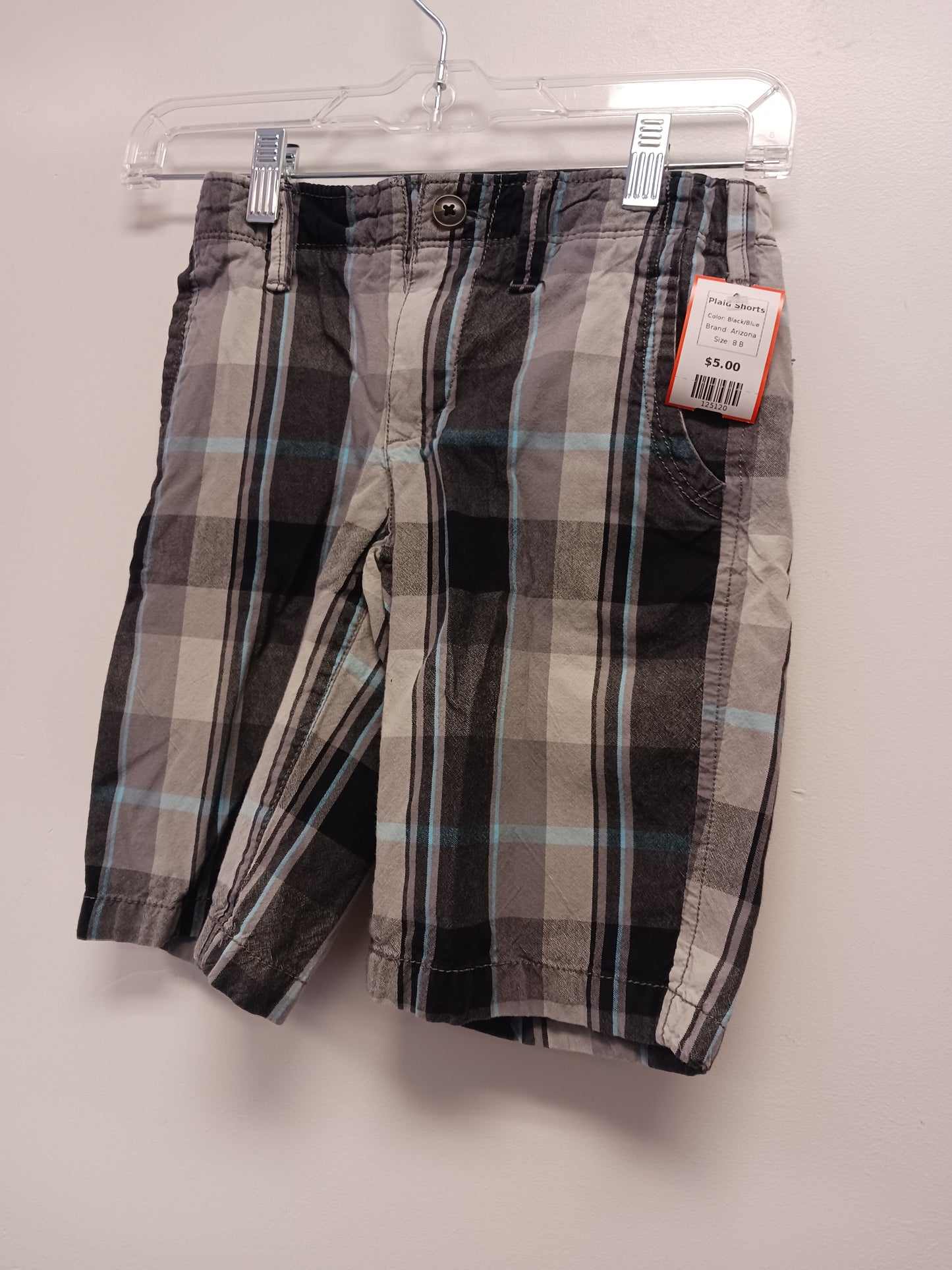 Black/Blue Arizona Plaid Shorts, 8 B