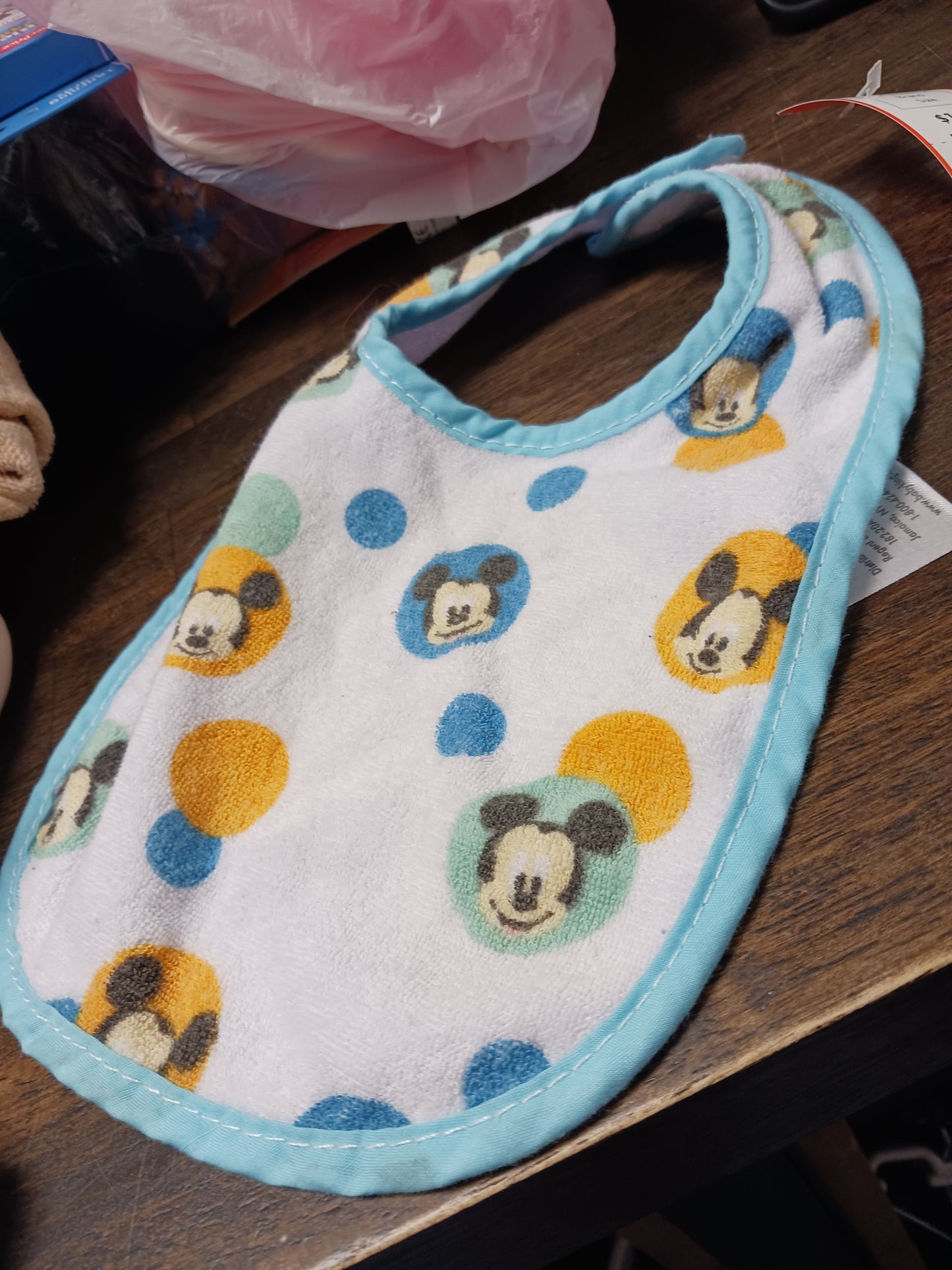 white/blue  Mickey Mouse Bib