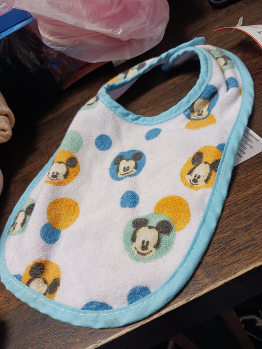 white/blue  Mickey Mouse Bib