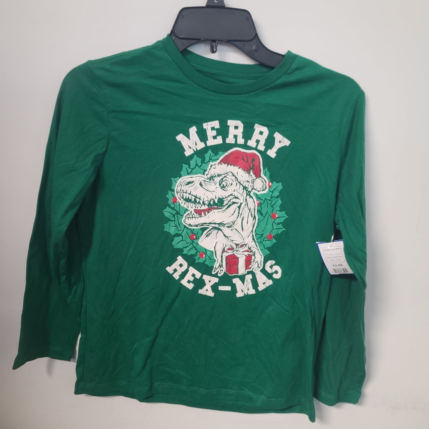 Green Merry Rex-Mas Holiday Time Longsleeve Shirt, 10 B