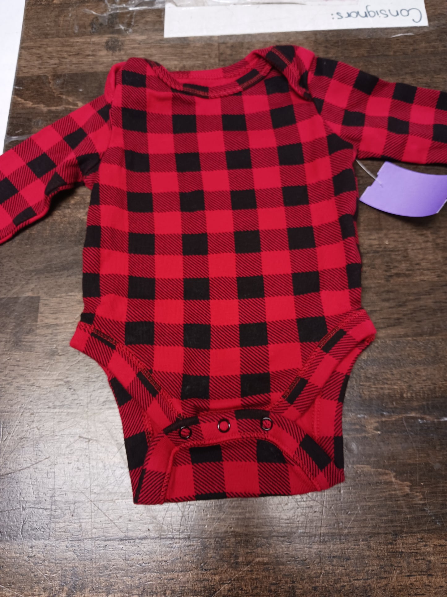 Red/Black Plaid Old Navy Longsleeve Onesie, NB B