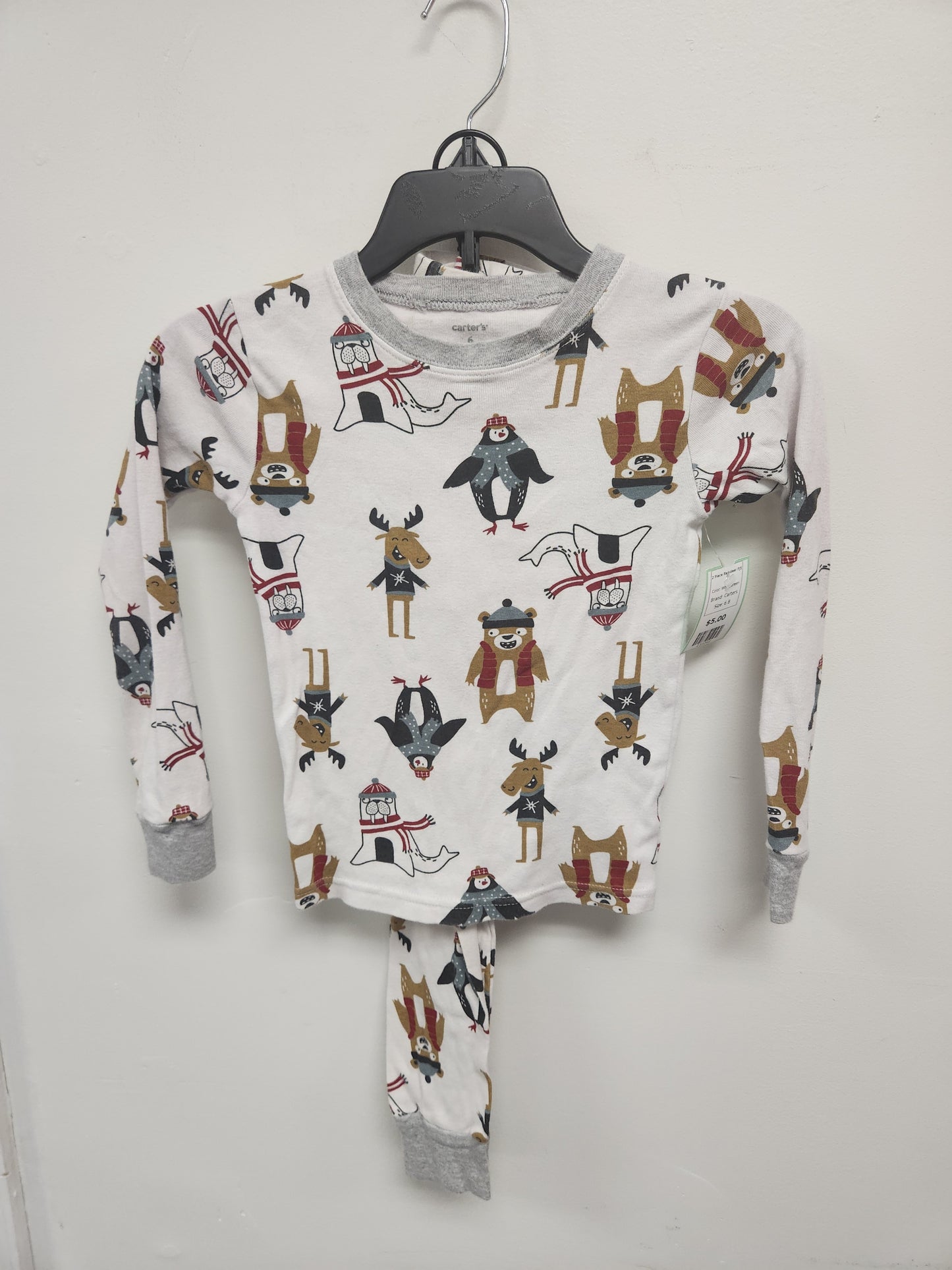 White/Green Carters 2 Piece Reindeer PJS, 6 B
