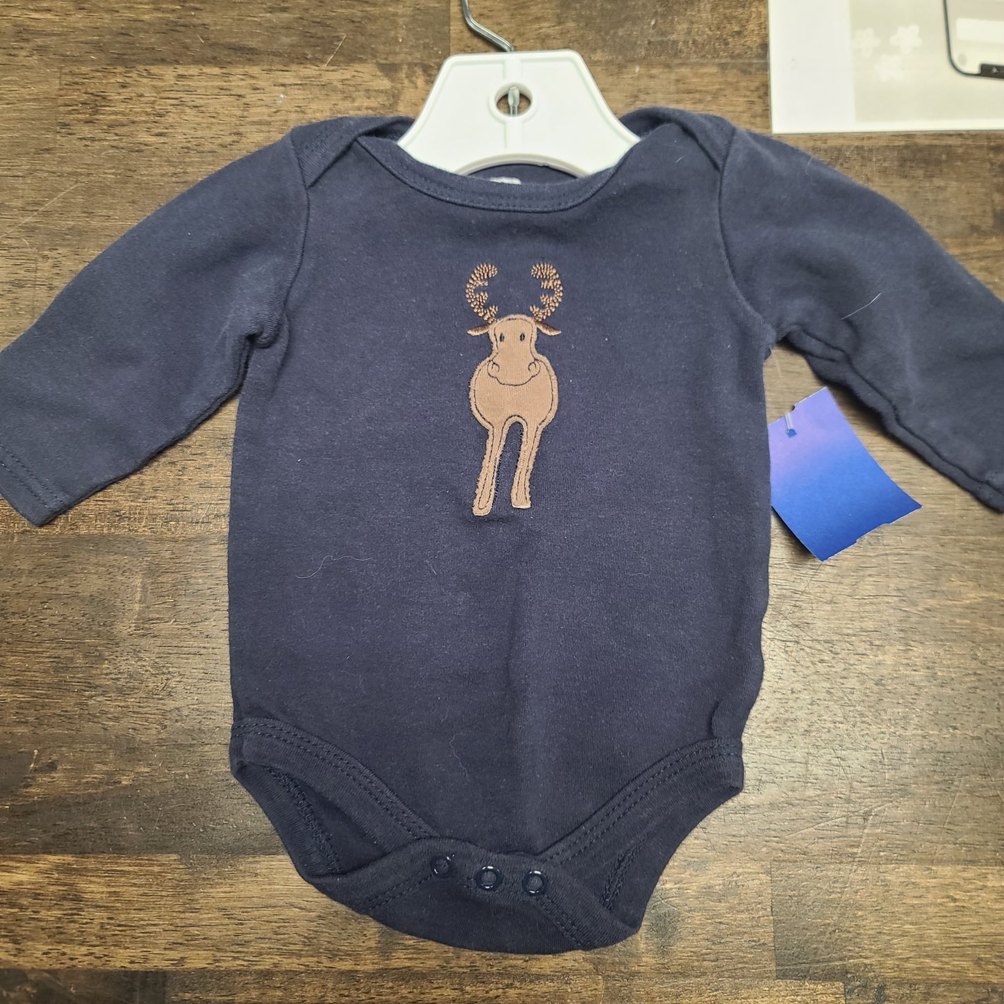 blue HB moose long sleeve onesie, NB B
