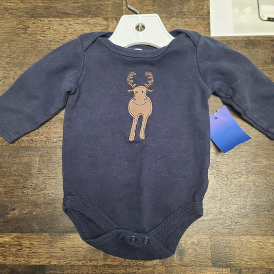 blue HB moose long sleeve onesie, NB B