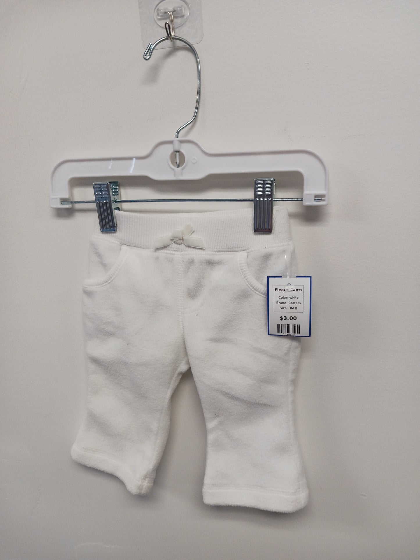 white Carters Fleece Pants, 3M B