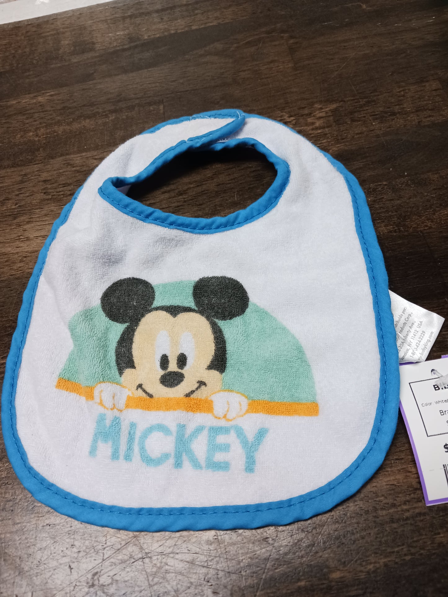 White/Blue Mickey  Bib