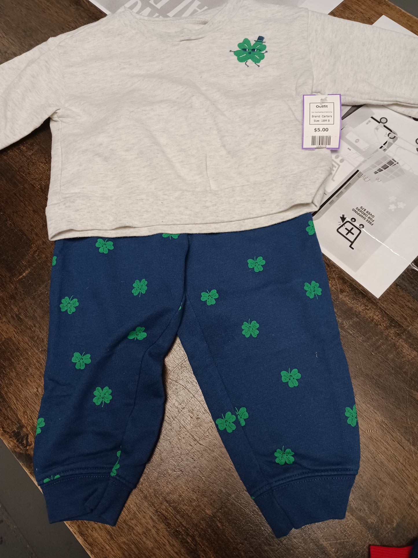 Grey/Green/Navy St Patricks Day Carters Outfit, 18M B
