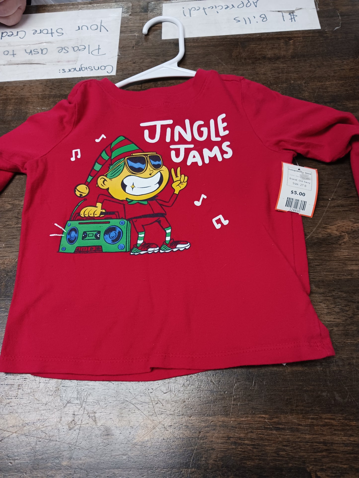 Red Jingle Jams Old Navy Longsleeve Shirt, 2T B