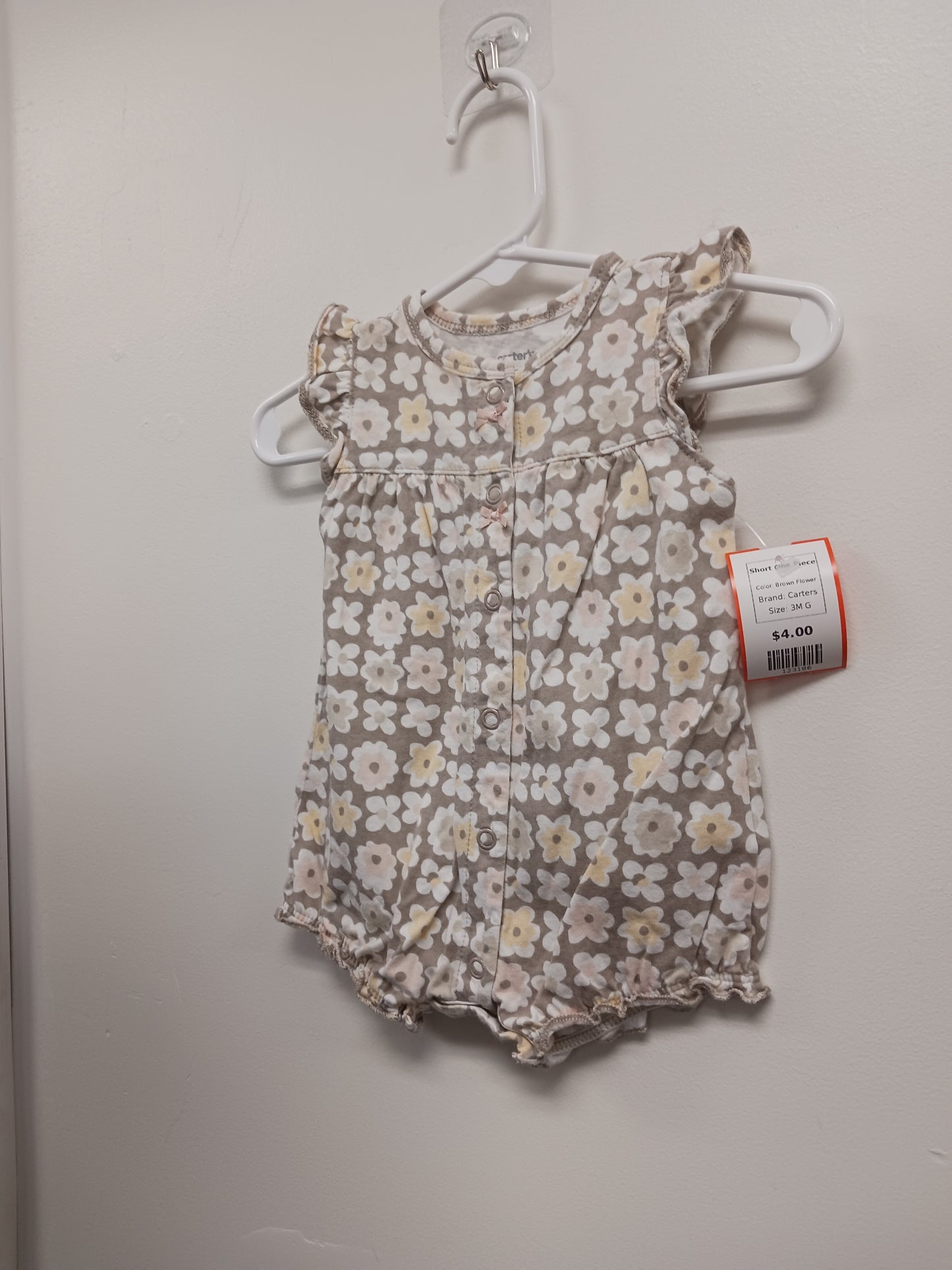 Brown Flower Carters Short One Piece, 3M G
