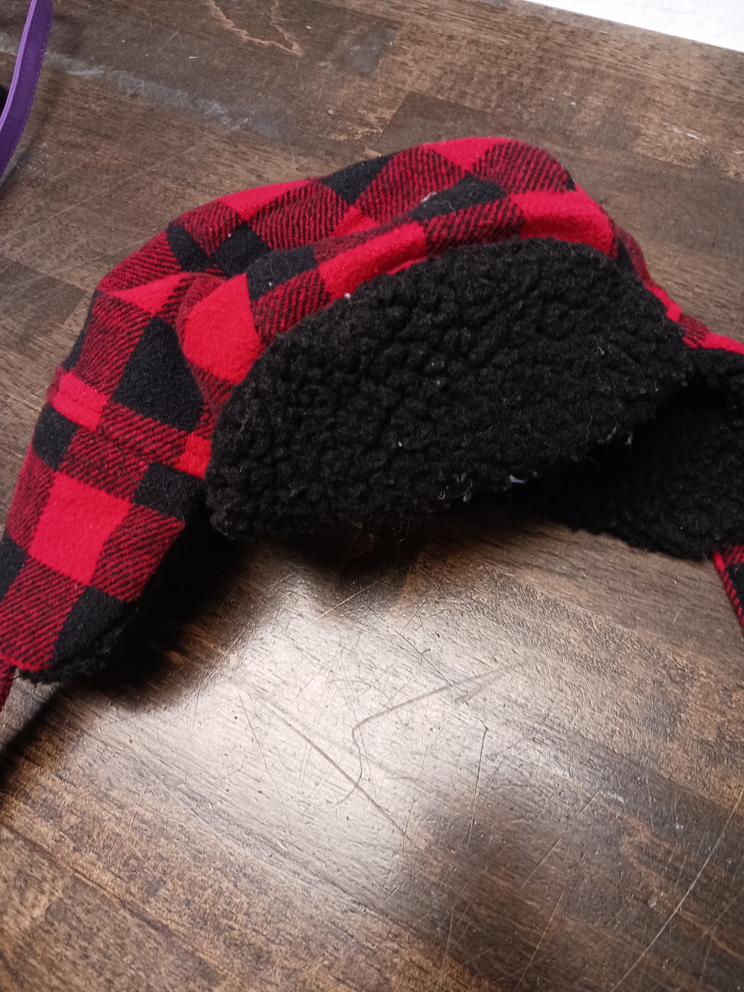 Red/Black Plaid  Winter Hat, OS