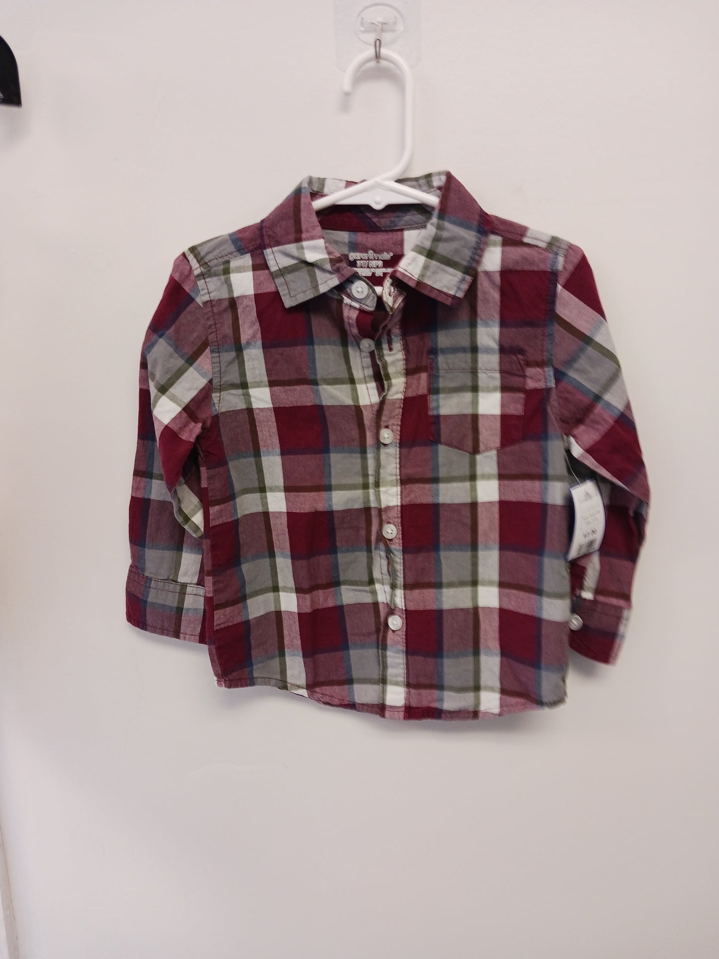 Grey/Burgandy Plaid Garanimals Longsleeve Button Up, 3T B
