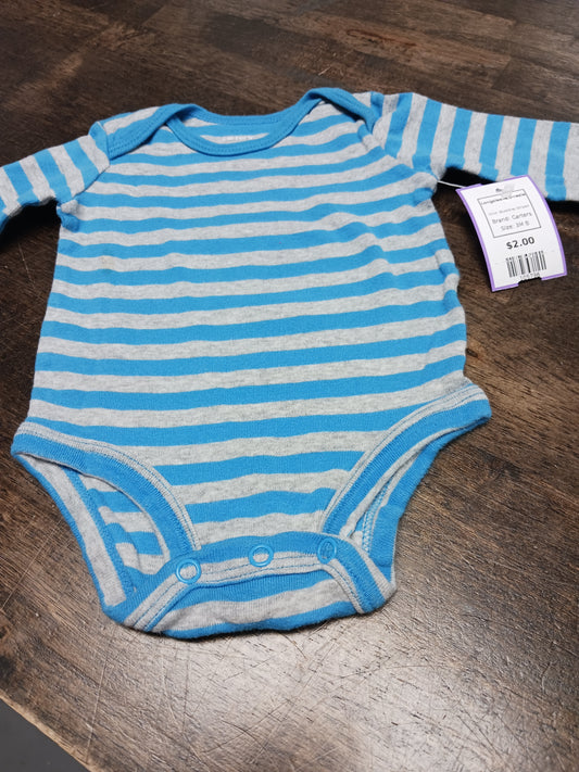 Blue/Grey Striped Carters Longsleeve Onesie, 3M B