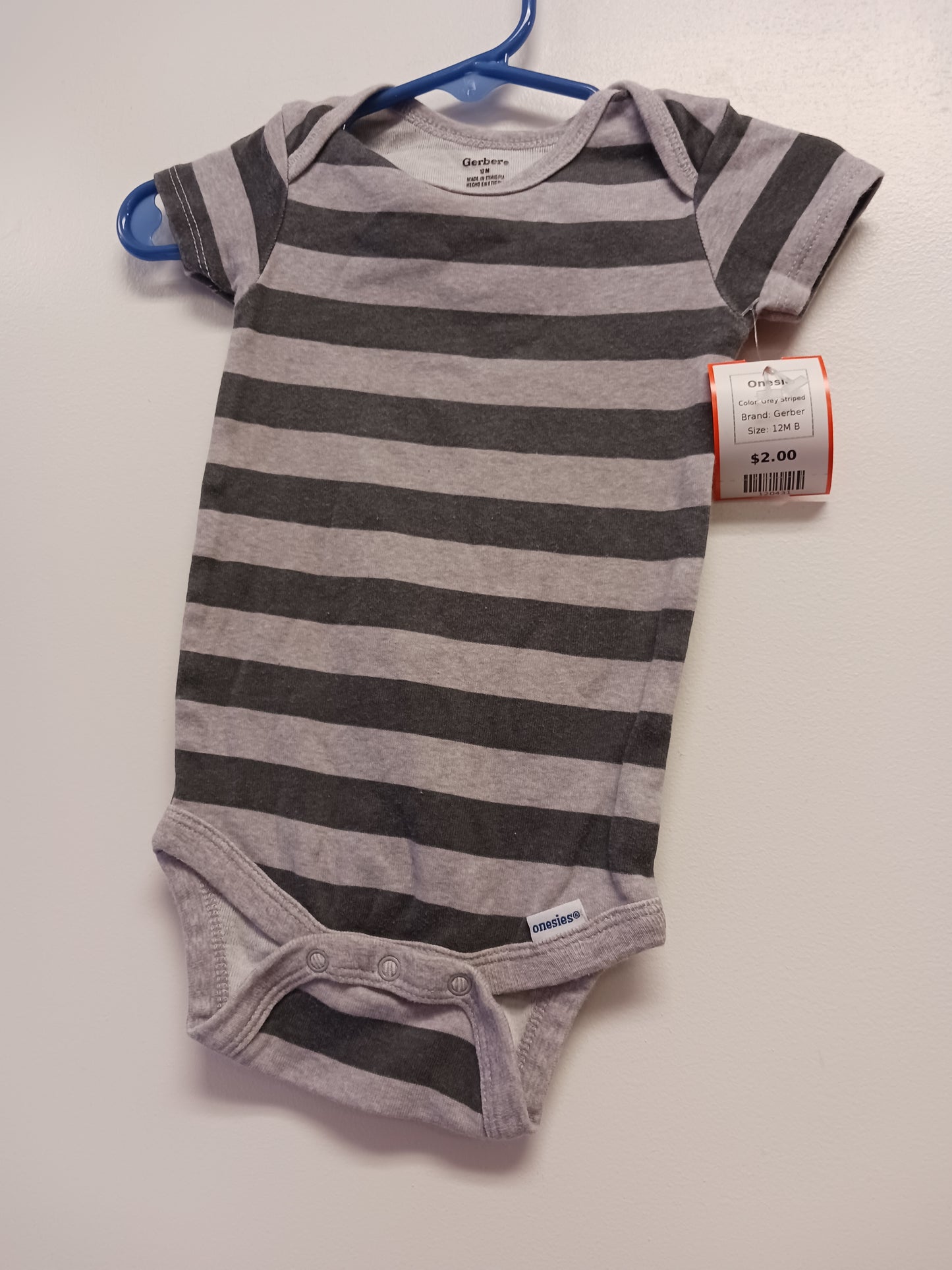 Grey Striped Gerber Onesie, 12M B