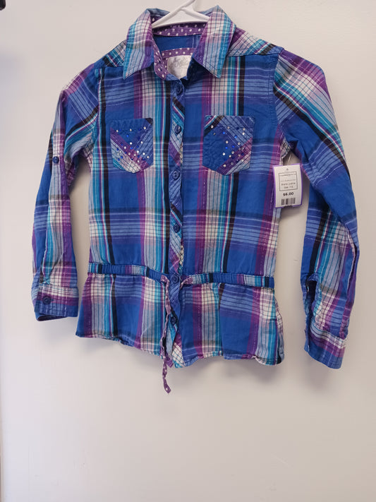 Blue/Purple Plaid Justice Longsleeve Button Up, 7 G