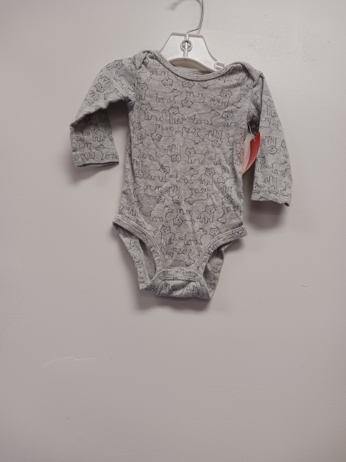 Grey Carters Long Sleeve Dog Onesie, 6M B