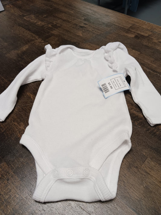 white Garanimals Long Sleeve Ruffle Onesie 3-6m, 3M G