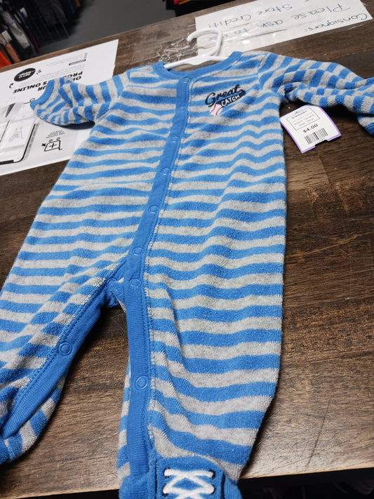 Blue/Navy Striped Carters Sleeper, 3M B